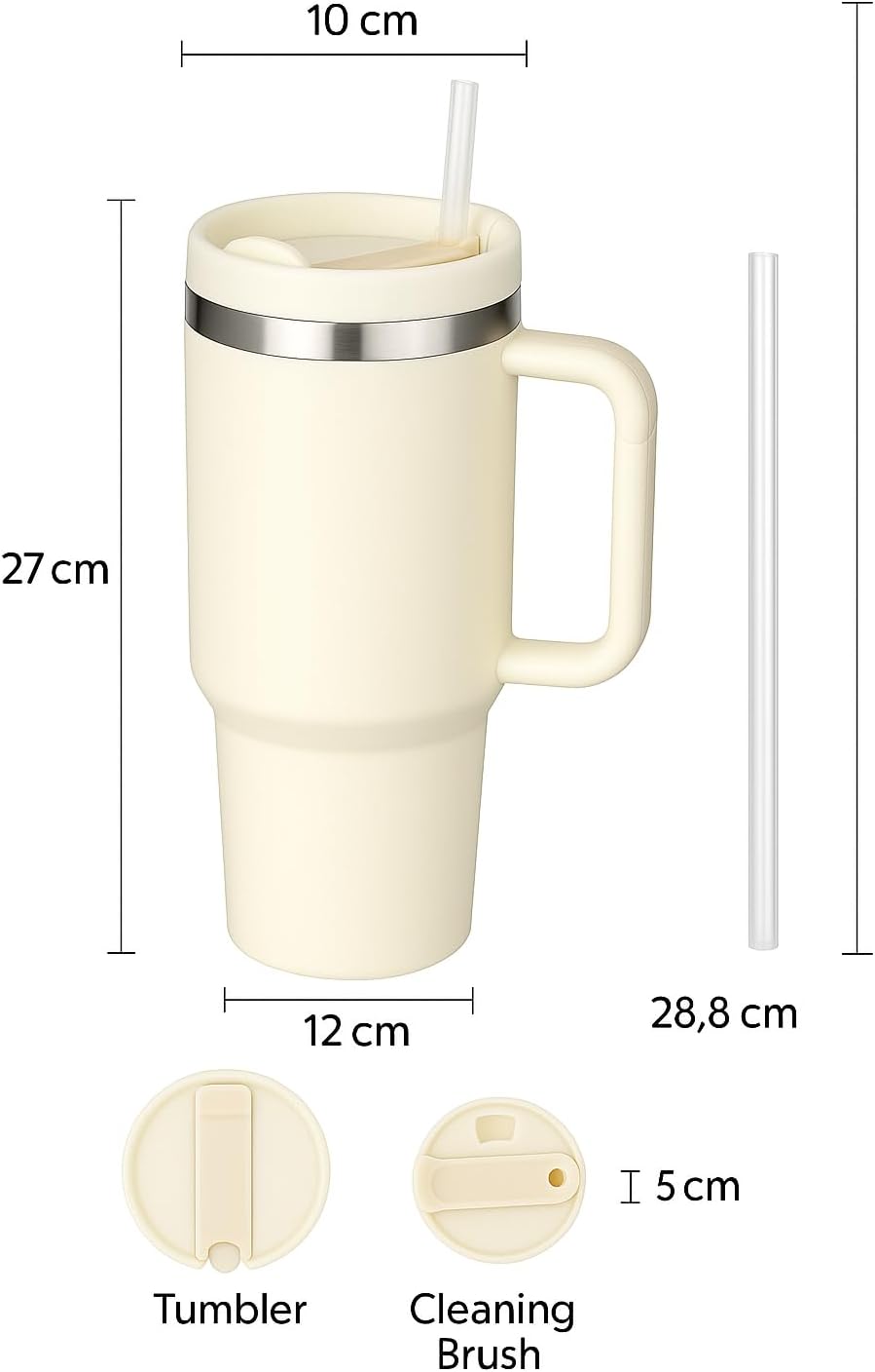 40 oz Tumbler with Handle and Straw | Insulated Stainless Steel Travel Mug with Leak Proof Lid | Cup Holder Friendly | BPA Free | Keeps Cold 12 Hours Hot 8 Hours