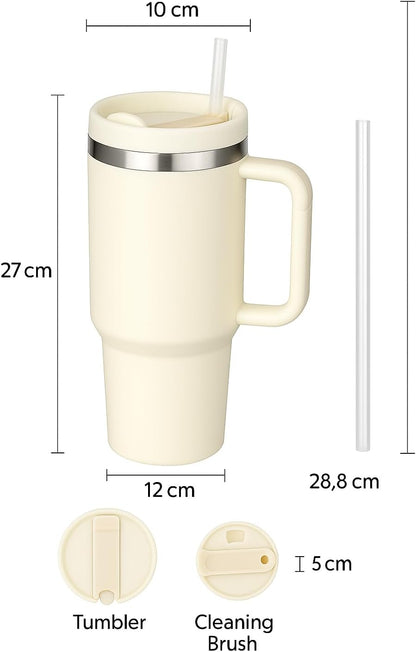 40 oz Tumbler with Handle and Straw | Insulated Stainless Steel Travel Mug with Leak Proof Lid | Cup Holder Friendly | BPA Free | Keeps Cold 12 Hours Hot 8 Hours