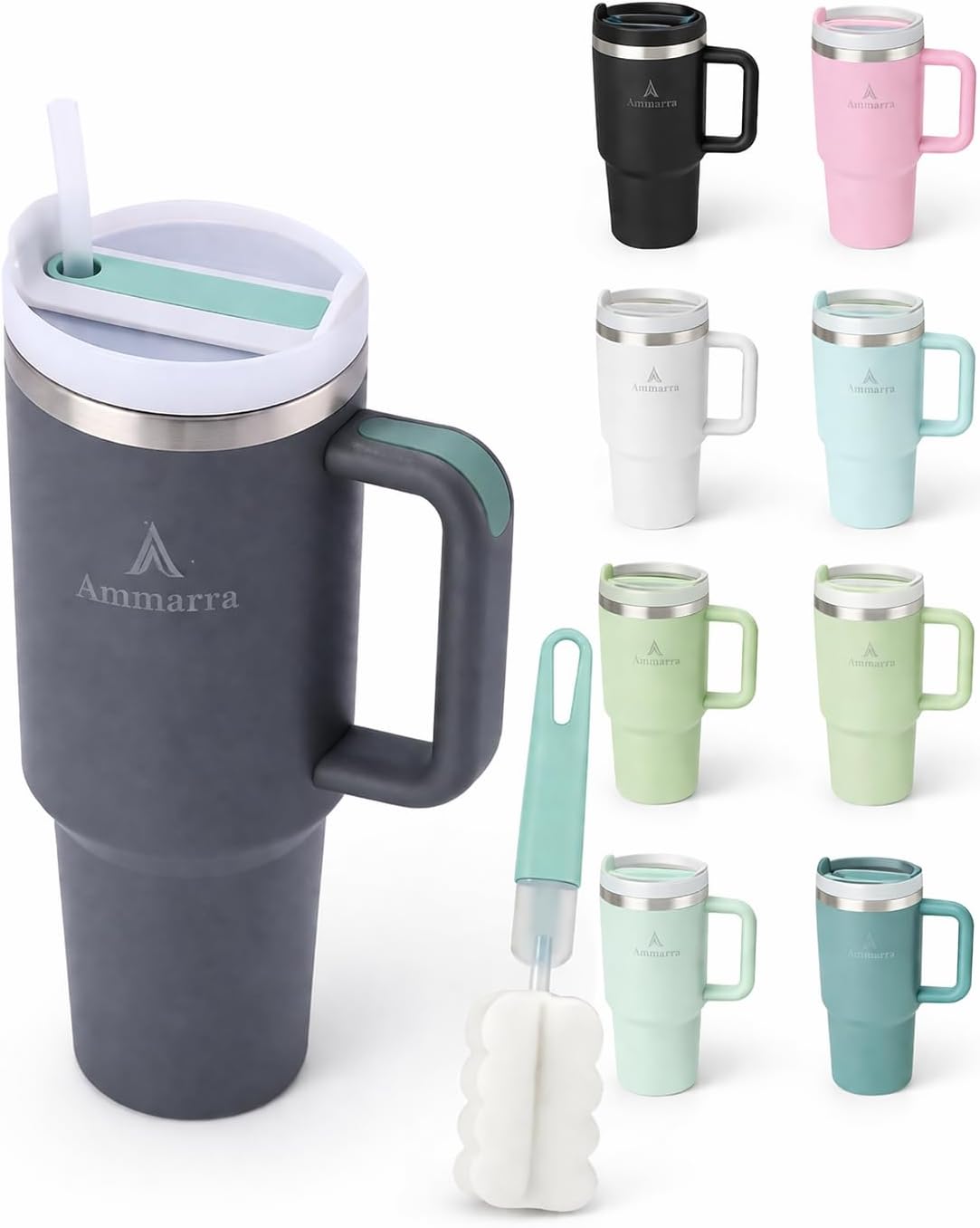 40 oz Tumbler with Handle and Straw | Insulated Stainless Steel Travel Mug with Leak Proof Lid | Cup Holder Friendly | BPA Free | Keeps Cold 12 Hours Hot 8 Hours
