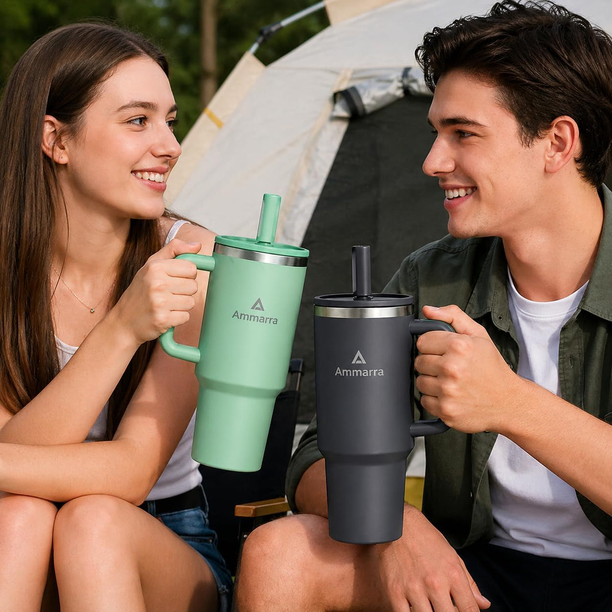 40 oz Tumbler with Handle and Straw | Insulated Stainless Steel Travel Mug with Leak Proof Lid | Cup Holder Friendly | BPA Free | Keeps Cold 12 Hours Hot 8 Hours