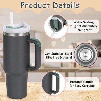 40 oz Tumbler with Handle and Straw | Insulated Stainless Steel Travel Mug with Leak Proof Lid | Cup Holder Friendly | BPA Free | Keeps Cold 12 Hours Hot 8 Hours