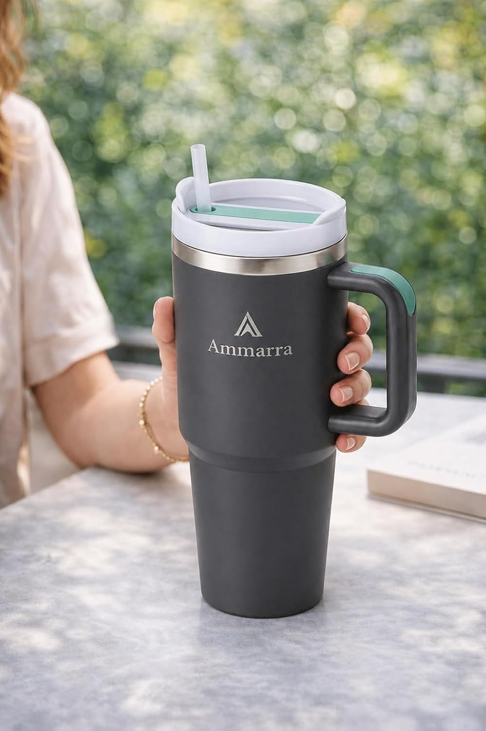 40 oz Tumbler with Handle and Straw | Insulated Stainless Steel Travel Mug with Leak Proof Lid | Cup Holder Friendly | BPA Free | Keeps Cold 12 Hours Hot 8 Hours