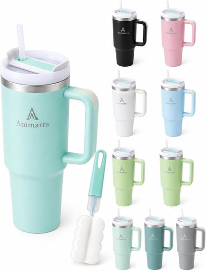 40 oz Tumbler with Handle and Straw | Insulated Stainless Steel Travel Mug with Leak Proof Lid | Cup Holder Friendly | BPA Free | Keeps Cold 12 Hours Hot 8 Hours
