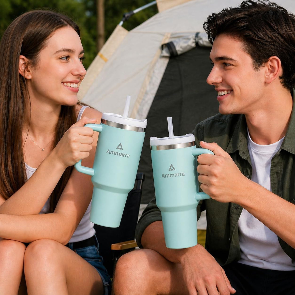 40 oz Tumbler with Handle and Straw | Insulated Stainless Steel Travel Mug with Leak Proof Lid | Cup Holder Friendly | BPA Free | Keeps Cold 12 Hours Hot 8 Hours