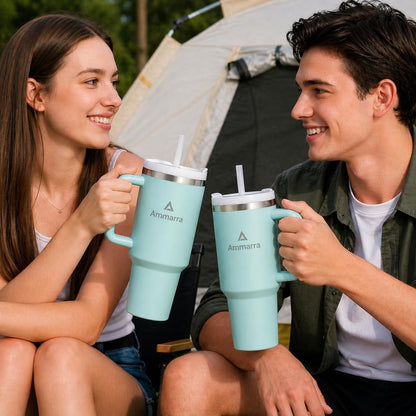 40 oz Tumbler with Handle and Straw | Insulated Stainless Steel Travel Mug with Leak Proof Lid | Cup Holder Friendly | BPA Free | Keeps Cold 12 Hours Hot 8 Hours