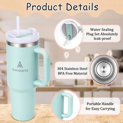 40 oz Tumbler with Handle and Straw | Insulated Stainless Steel Travel Mug with Leak Proof Lid | Cup Holder Friendly | BPA Free | Keeps Cold 12 Hours Hot 8 Hours