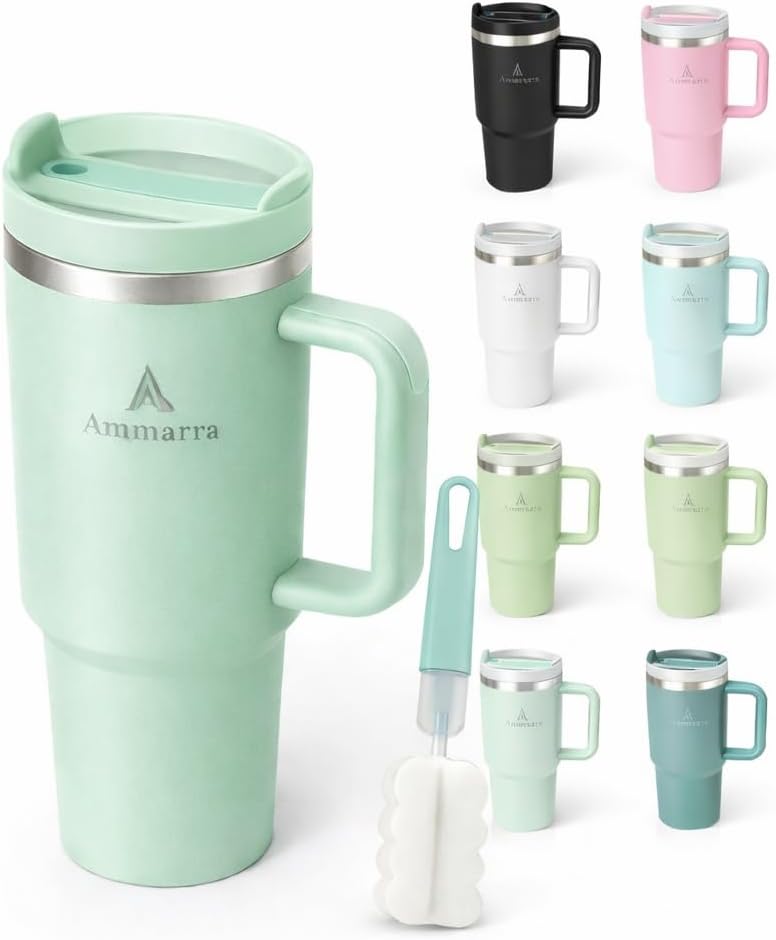 40 oz Tumbler with Handle and Straw | Insulated Stainless Steel Travel Mug with Leak Proof Lid | Cup Holder Friendly | BPA Free | Keeps Cold 12 Hours Hot 8 Hours
