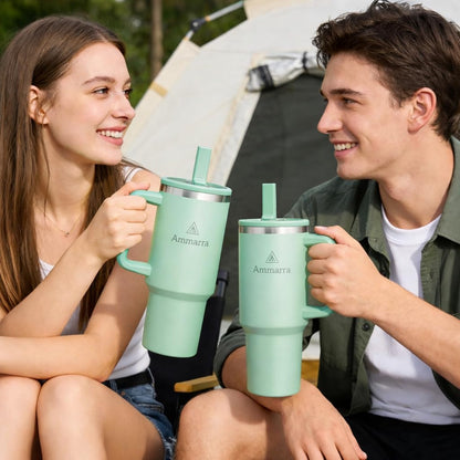40 oz Tumbler with Handle and Straw | Insulated Stainless Steel Travel Mug with Leak Proof Lid | Cup Holder Friendly | BPA Free | Keeps Cold 12 Hours Hot 8 Hours