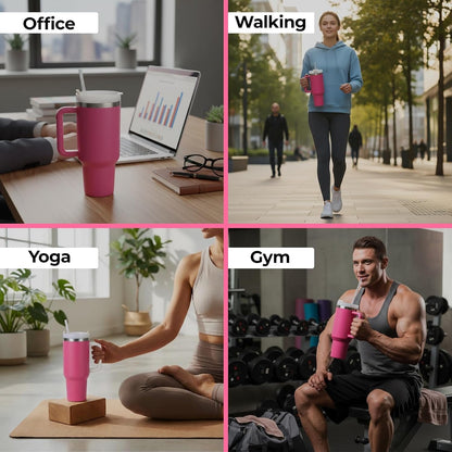 40 oz Tumbler with Handle and Straw | Insulated Stainless Steel Travel Mug with Leak Proof Lid | Cup Holder Friendly | BPA Free | Keeps Cold 12 Hours Hot 8 Hours