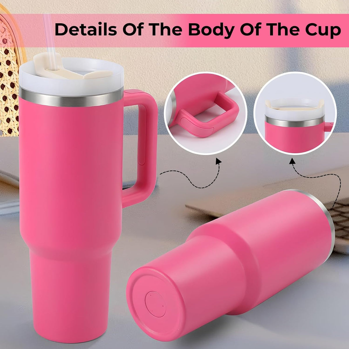 40 oz Tumbler with Handle and Straw | Insulated Stainless Steel Travel Mug with Leak Proof Lid | Cup Holder Friendly | BPA Free | Keeps Cold 12 Hours Hot 8 Hours