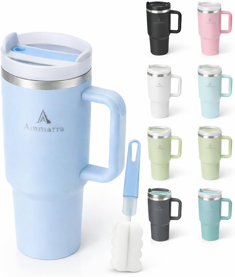 40 oz Tumbler with Handle and Straw | Insulated Stainless Steel Travel Mug with Leak Proof Lid | Cup Holder Friendly | BPA Free | Keeps Cold 12 Hours Hot 8 Hours