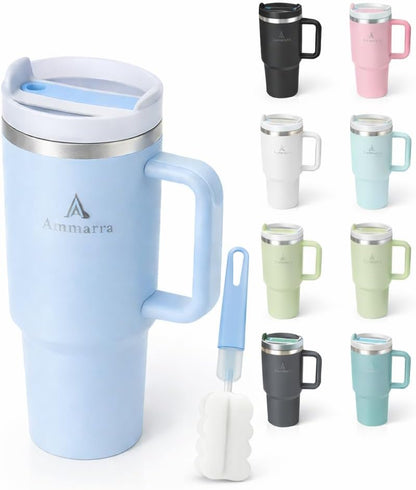 40 oz Tumbler with Handle and Straw | Insulated Stainless Steel Travel Mug with Leak Proof Lid | Cup Holder Friendly | BPA Free | Keeps Cold 12 Hours Hot 8 Hours