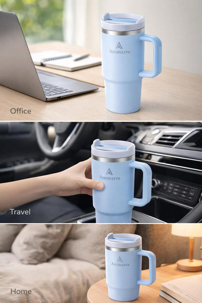 40 oz Tumbler with Handle and Straw | Insulated Stainless Steel Travel Mug with Leak Proof Lid | Cup Holder Friendly | BPA Free | Keeps Cold 12 Hours Hot 8 Hours