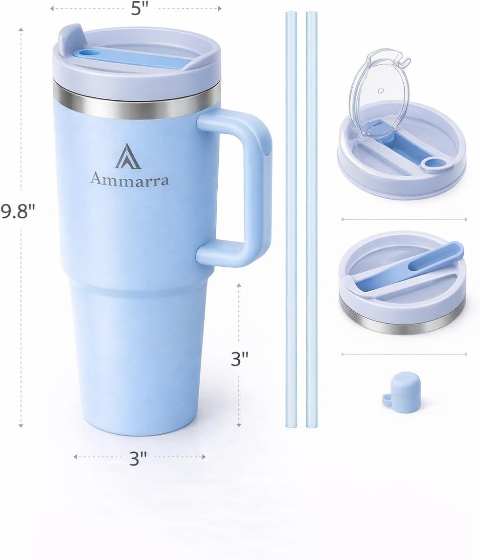 40 oz Tumbler with Handle and Straw | Insulated Stainless Steel Travel Mug with Leak Proof Lid | Cup Holder Friendly | BPA Free | Keeps Cold 12 Hours Hot 8 Hours