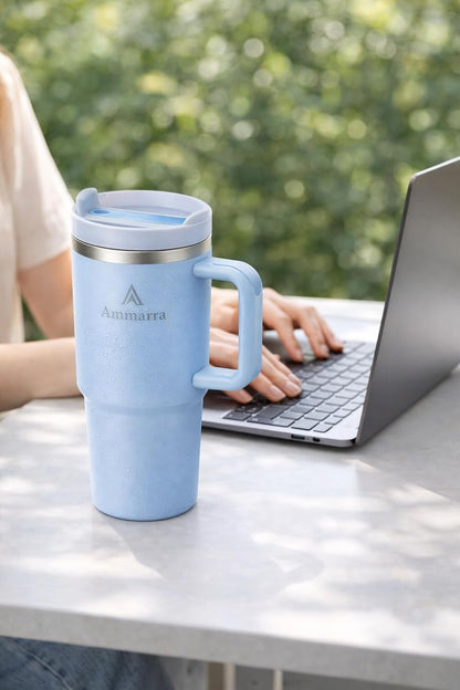 40 oz Tumbler with Handle and Straw | Insulated Stainless Steel Travel Mug with Leak Proof Lid | Cup Holder Friendly | BPA Free | Keeps Cold 12 Hours Hot 8 Hours