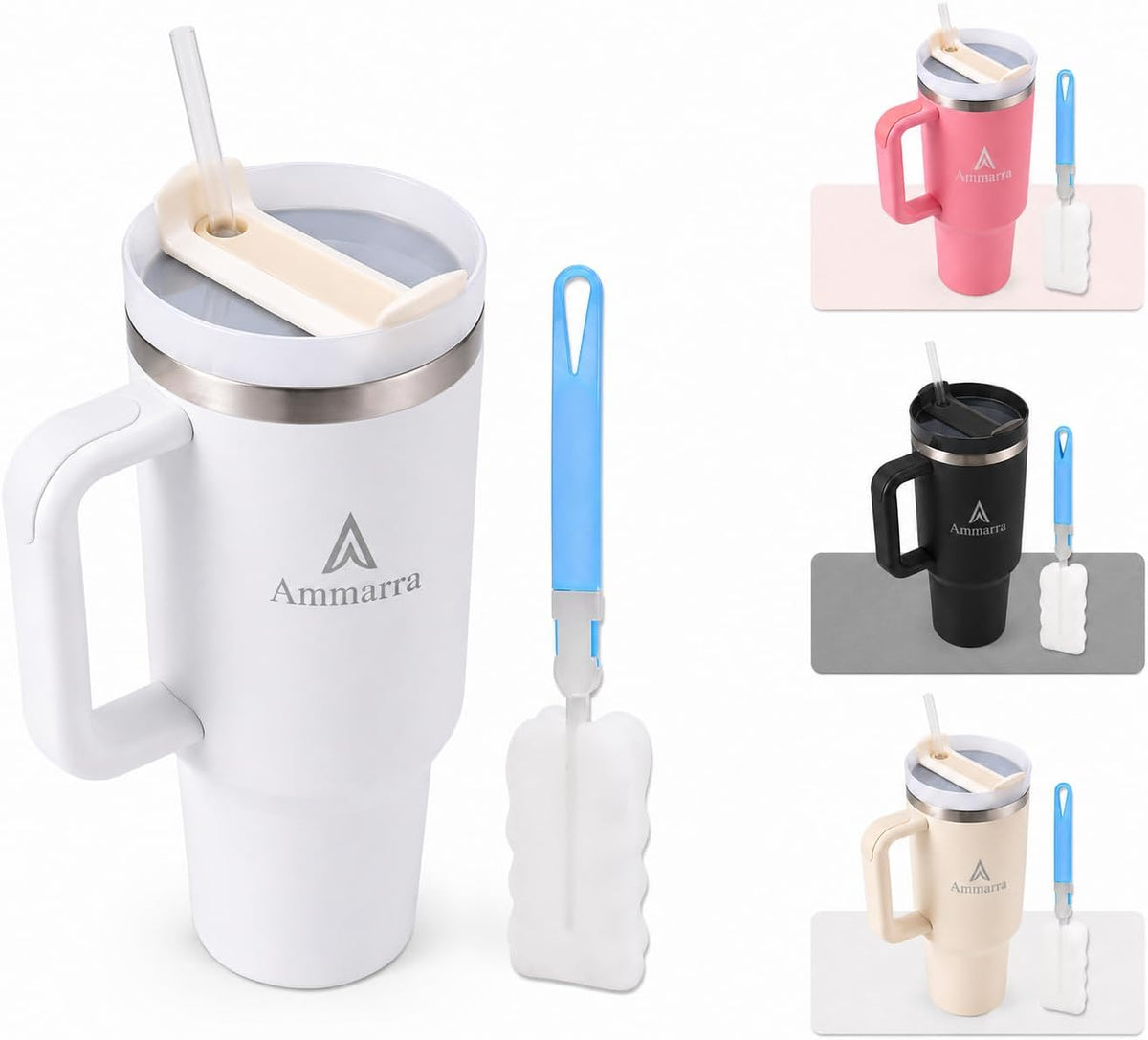 40 oz Tumbler with Handle and Straw | Insulated Stainless Steel Travel Mug with Leak Proof Lid | Cup Holder Friendly | BPA Free | Keeps Cold 12 Hours Hot 8 Hours