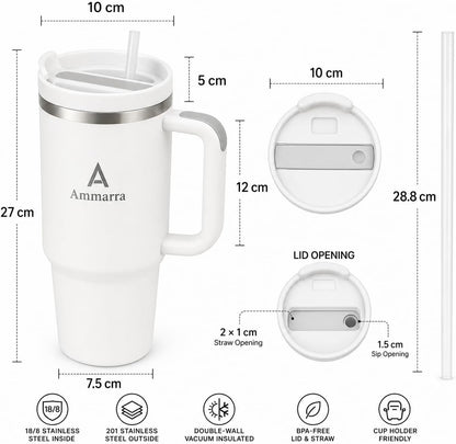 40 oz Tumbler with Handle and Straw | Insulated Stainless Steel Travel Mug with Leak Proof Lid | Cup Holder Friendly | BPA Free | Keeps Cold 12 Hours Hot 8 Hours