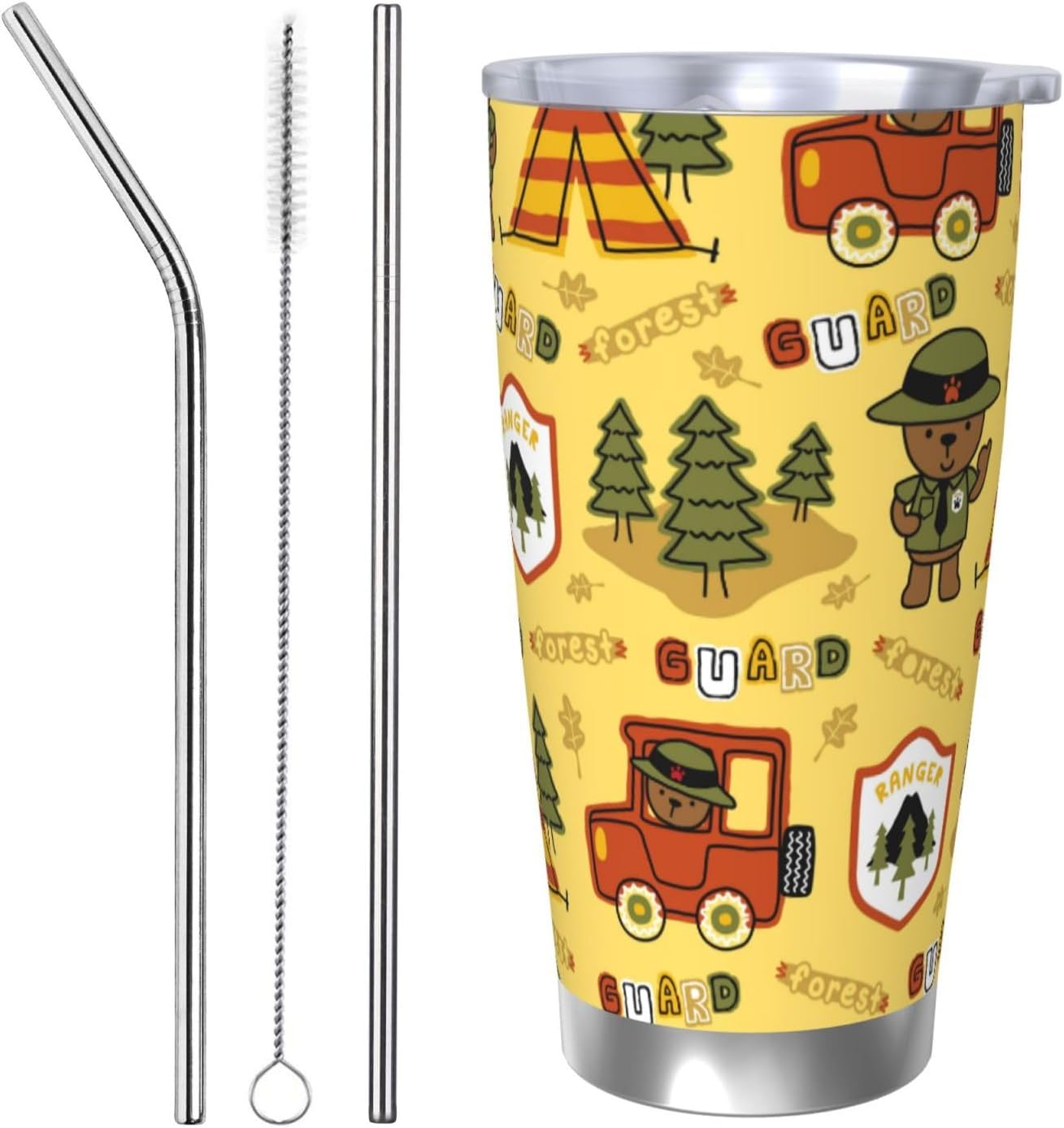 Forest Guard,Car TentTrees for 20oz Car Cup Holder, Insulated Coffee Mug with Lid and Handle, Leak-Proof Spill Proof Travel Tumbler for Vehicle, Fits Most Auto Cup Holders
