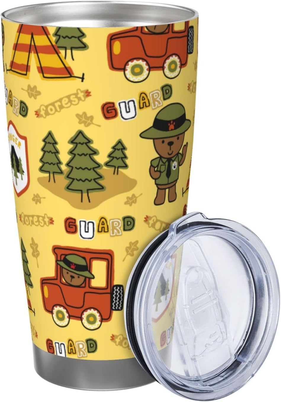 Forest Guard,Car TentTrees for 20oz Car Cup Holder, Insulated Coffee Mug with Lid and Handle, Leak-Proof Spill Proof Travel Tumbler for Vehicle, Fits Most Auto Cup Holders