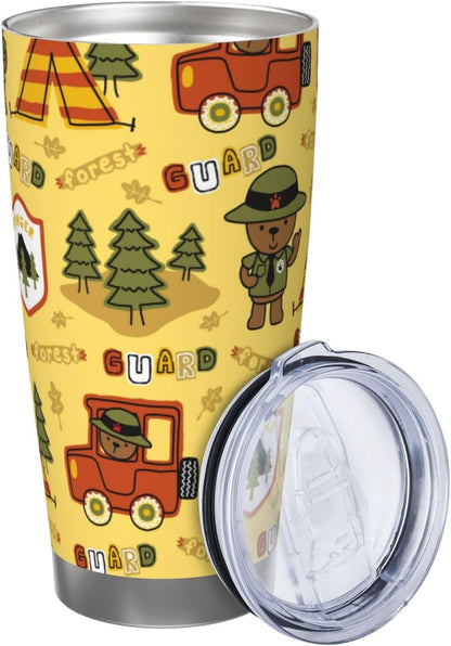 Forest Guard,Car TentTrees for 20oz Car Cup Holder, Insulated Coffee Mug with Lid and Handle, Leak-Proof Spill Proof Travel Tumbler for Vehicle, Fits Most Auto Cup Holders