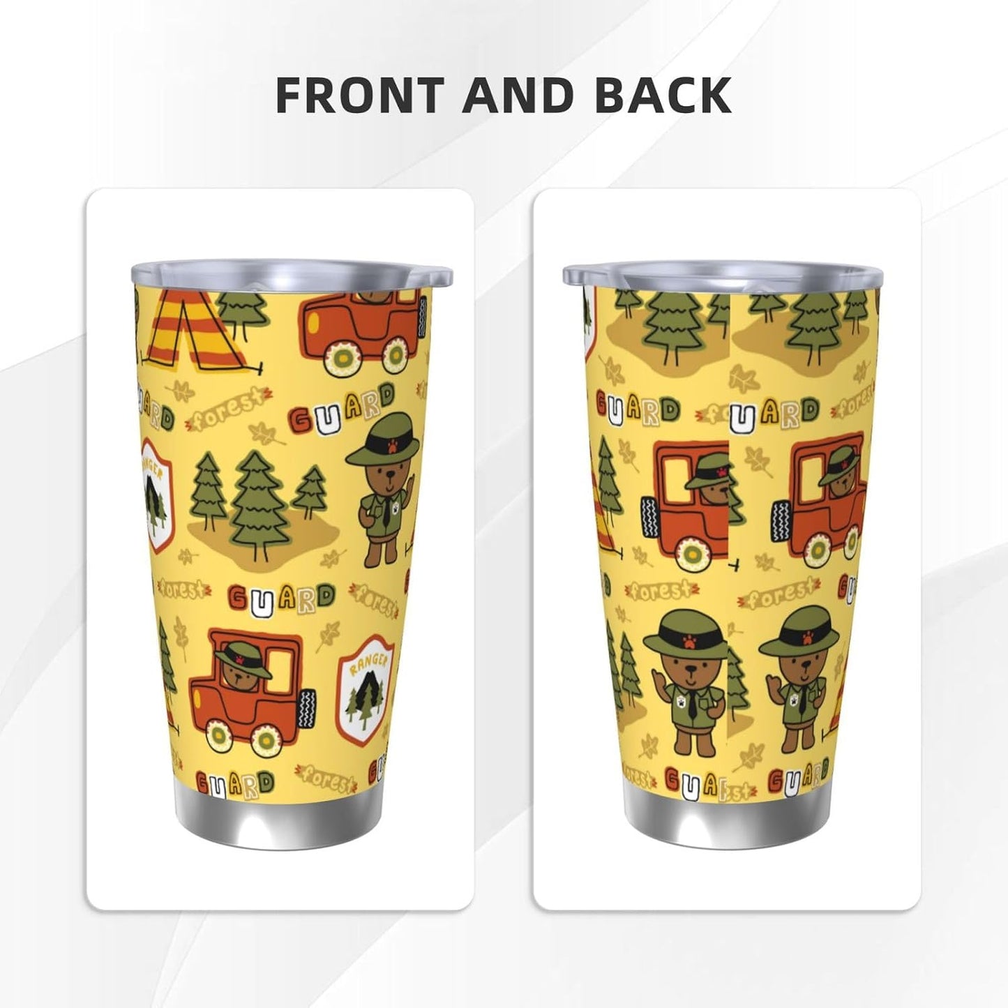 Forest Guard,Car TentTrees for 20oz Car Cup Holder, Insulated Coffee Mug with Lid and Handle, Leak-Proof Spill Proof Travel Tumbler for Vehicle, Fits Most Auto Cup Holders