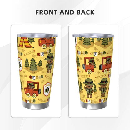 Forest Guard,Car TentTrees for 20oz Car Cup Holder, Insulated Coffee Mug with Lid and Handle, Leak-Proof Spill Proof Travel Tumbler for Vehicle, Fits Most Auto Cup Holders