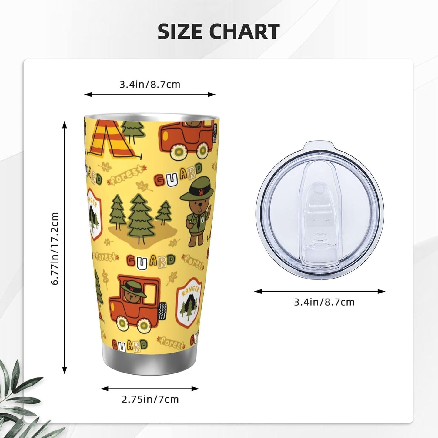 Forest Guard,Car TentTrees for 20oz Car Cup Holder, Insulated Coffee Mug with Lid and Handle, Leak-Proof Spill Proof Travel Tumbler for Vehicle, Fits Most Auto Cup Holders