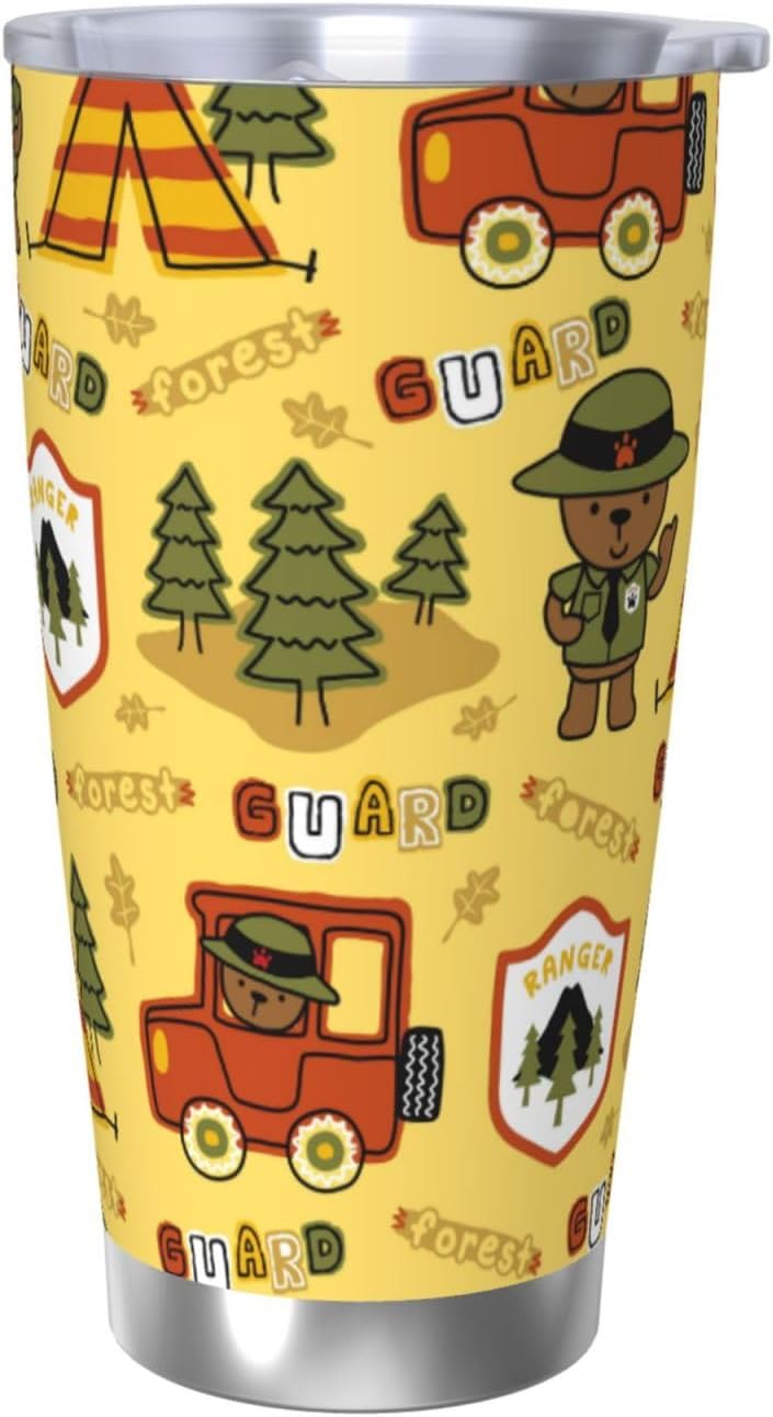 Forest Guard,Car TentTrees for 20oz Car Cup Holder, Insulated Coffee Mug with Lid and Handle, Leak-Proof Spill Proof Travel Tumbler for Vehicle, Fits Most Auto Cup Holders
