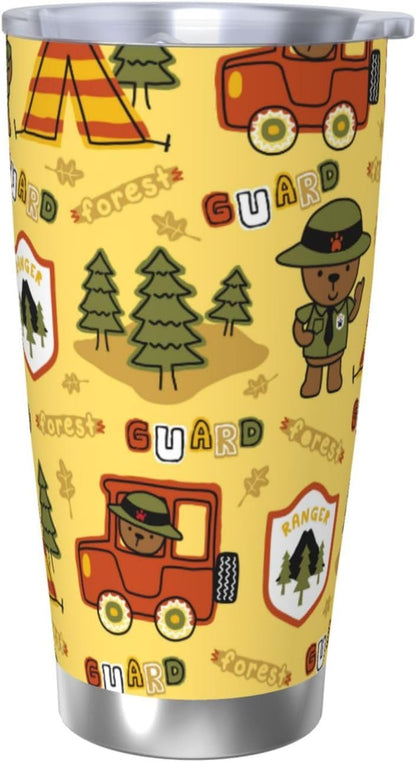 Forest Guard,Car TentTrees for 20oz Car Cup Holder, Insulated Coffee Mug with Lid and Handle, Leak-Proof Spill Proof Travel Tumbler for Vehicle, Fits Most Auto Cup Holders