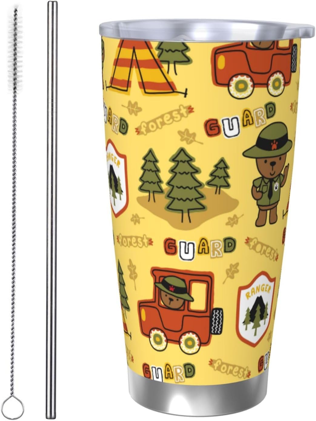 Forest Guard,Car TentTrees for 20oz Car Cup Holder, Insulated Coffee Mug with Lid and Handle, Leak-Proof Spill Proof Travel Tumbler for Vehicle, Fits Most Auto Cup Holders