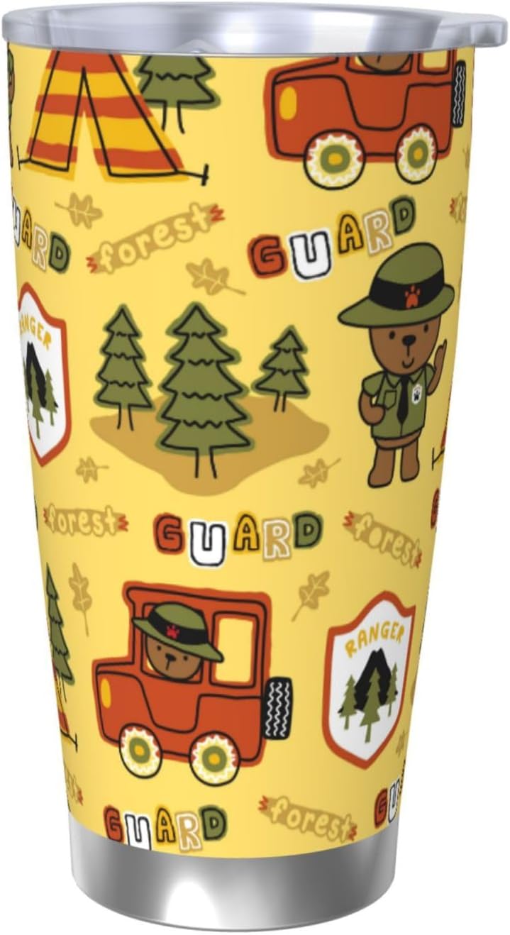 Forest Guard,Car TentTrees for 20oz Car Cup Holder, Insulated Coffee Mug with Lid and Handle, Leak-Proof Spill Proof Travel Tumbler for Vehicle, Fits Most Auto Cup Holders