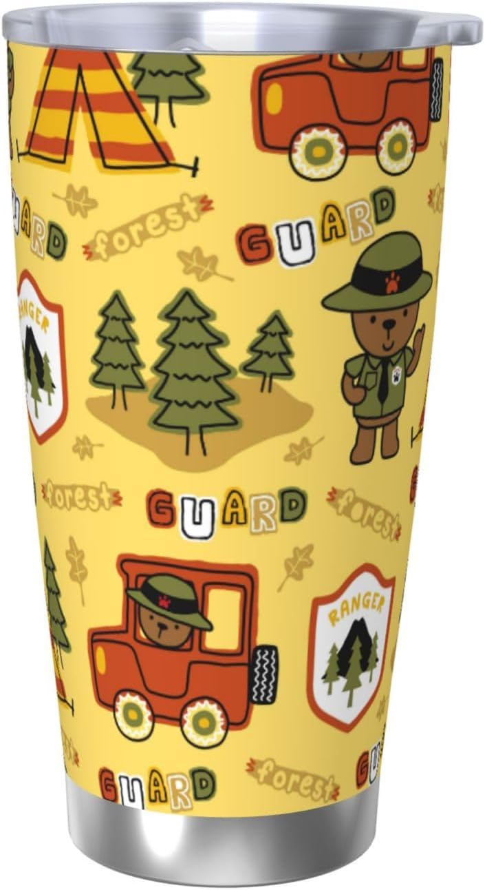 Forest Guard,Car TentTrees for 20oz Car Cup Holder, Insulated Coffee Mug with Lid and Handle, Leak-Proof Spill Proof Travel Tumbler for Vehicle, Fits Most Auto Cup Holders