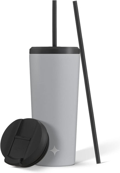 Triple Insulated 20oz Tumbler with Lid and Straw (2 Each) Vacuum Double Wall Stainless Steel Tumbler, Copper Lined for 12Hr Hold/Cold Drinks. Leakproof Water Bottle, Tea or Iced Coffee Cup