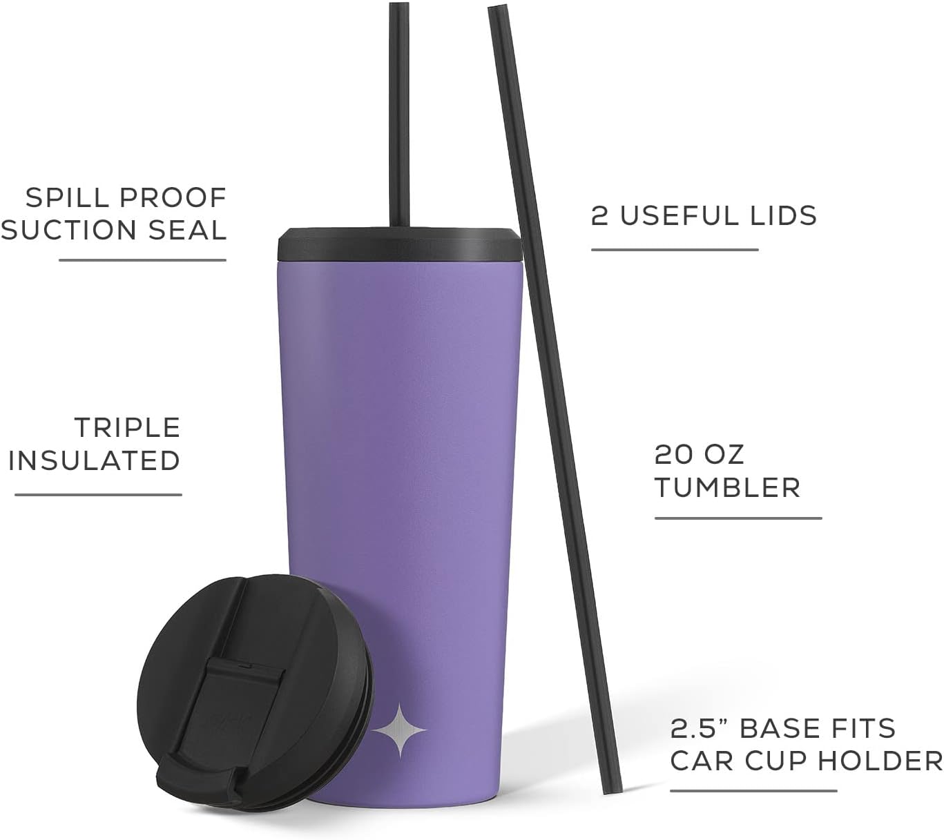Triple Insulated 20oz Tumbler with Lid and Straw (2 Each) Vacuum Double Wall Stainless Steel Tumbler, Copper Lined for 12Hr Hold/Cold Drinks. Leakproof Water Bottle, Tea or Iced Coffee Cup