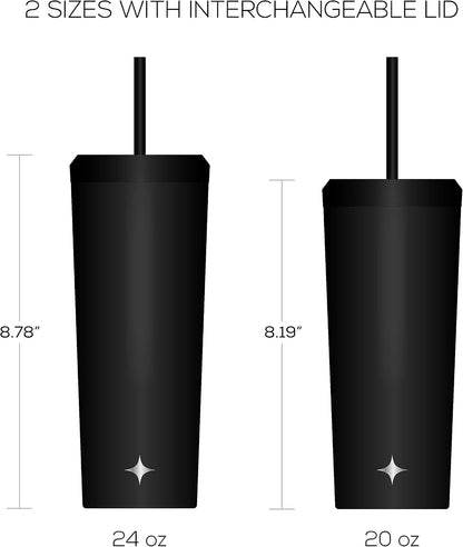 Triple Insulated 20oz Tumbler with Lid and Straw (2 Each) Vacuum Double Wall Stainless Steel Tumbler, Copper Lined for 12Hr Hold/Cold Drinks. Leakproof Water Bottle, Tea or Iced Coffee Cup