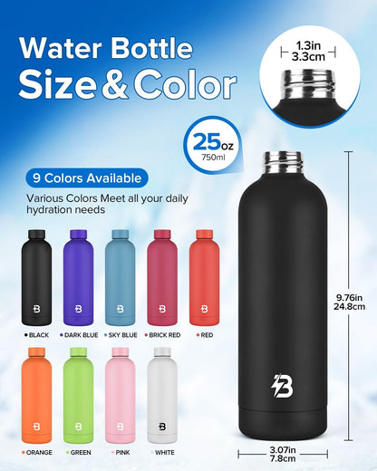 Stainless Steel Insulated Water Bottle no straw for Travel, Gym, 25oz, White