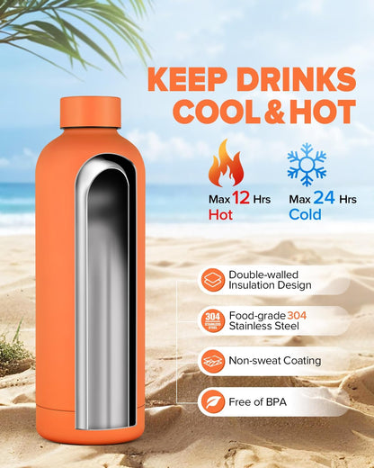 Stainless Steel Insulated Water Bottle no straw for Travel, Gym, 25oz, White