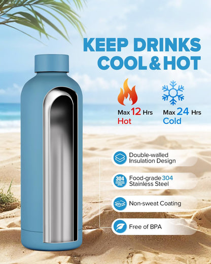 Stainless Steel Insulated Water Bottle no straw for Travel, Gym, 25oz, White