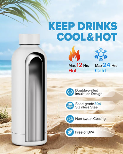 Stainless Steel Insulated Water Bottle no straw for Travel, Gym, 25oz, White