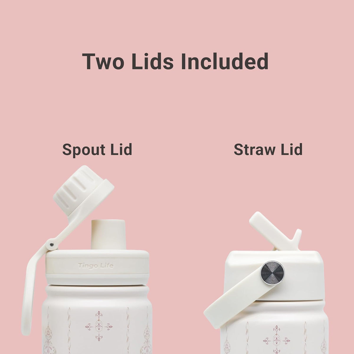25oz Insulated Stainless Steel Aesthetic Cute Water Bottle - 2 Lids Included (Straw + Sport Handle), Leakproof BPA-Free, Dreamy Cream Cute Floral Design, Perfect Gym/Yoga/Office Companion