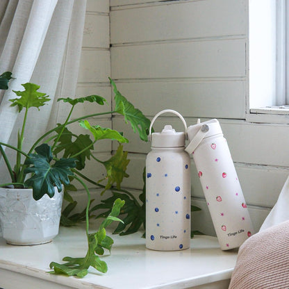 25oz Insulated Stainless Steel Aesthetic Cute Water Bottle - 2 Lids Included (Straw + Sport Handle), Leakproof BPA-Free, Dreamy Cream Cute Floral Design, Perfect Gym/Yoga/Office Companion