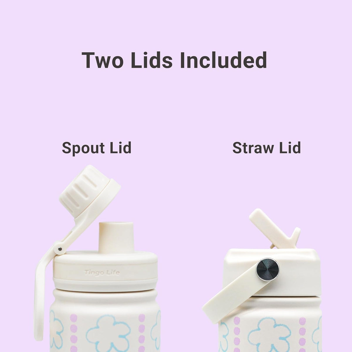 25oz Insulated Stainless Steel Aesthetic Cute Water Bottle - 2 Lids Included (Straw + Sport Handle), Leakproof BPA-Free, Dreamy Cream Cute Floral Design, Perfect Gym/Yoga/Office Companion