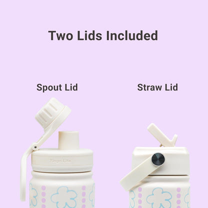 25oz Insulated Stainless Steel Aesthetic Cute Water Bottle - 2 Lids Included (Straw + Sport Handle), Leakproof BPA-Free, Dreamy Cream Cute Floral Design, Perfect Gym/Yoga/Office Companion