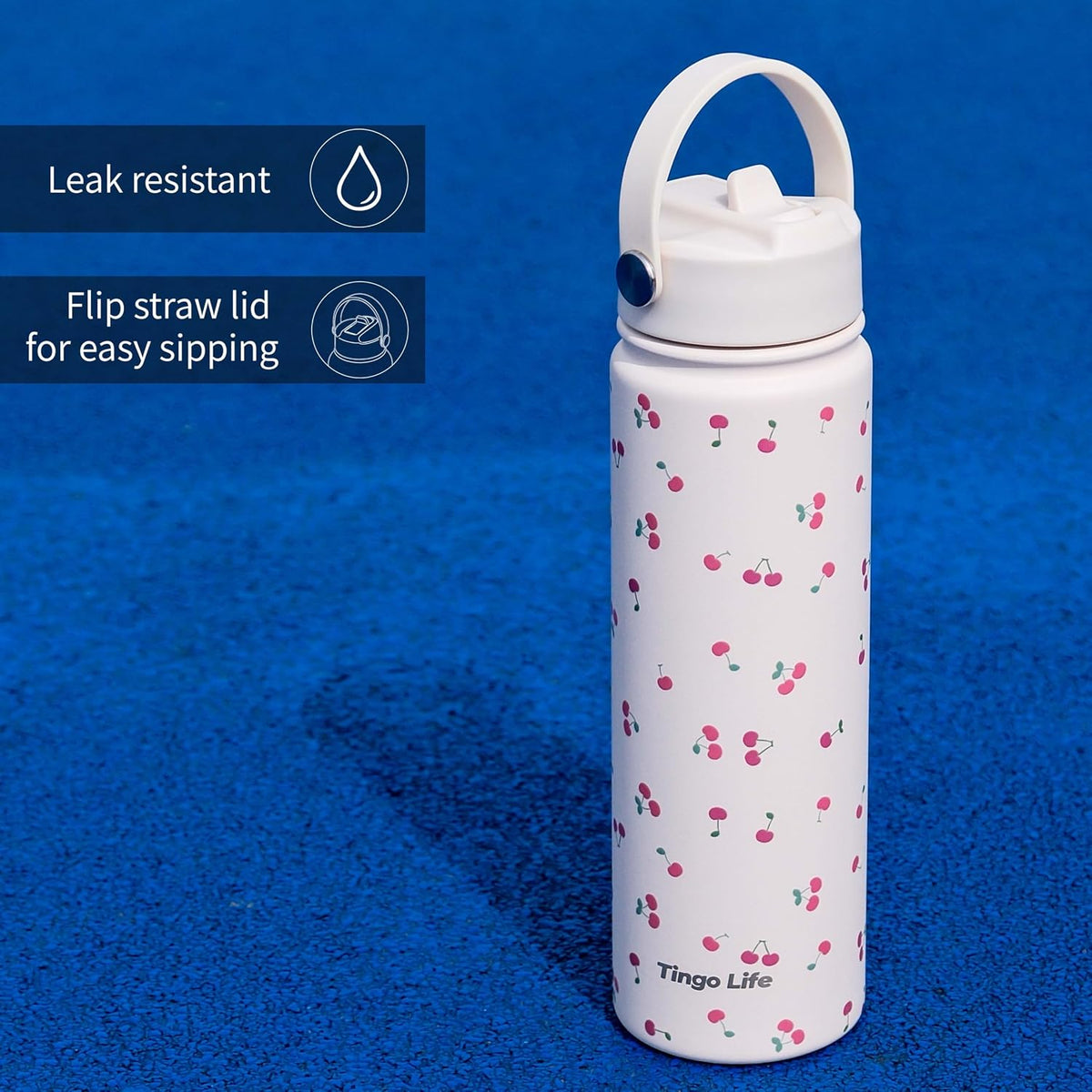 25oz Insulated Stainless Steel Aesthetic Cute Water Bottle - 2 Lids Included (Straw + Sport Handle), Leakproof BPA-Free, Dreamy Cream Cute Floral Design, Perfect Gym/Yoga/Office Companion