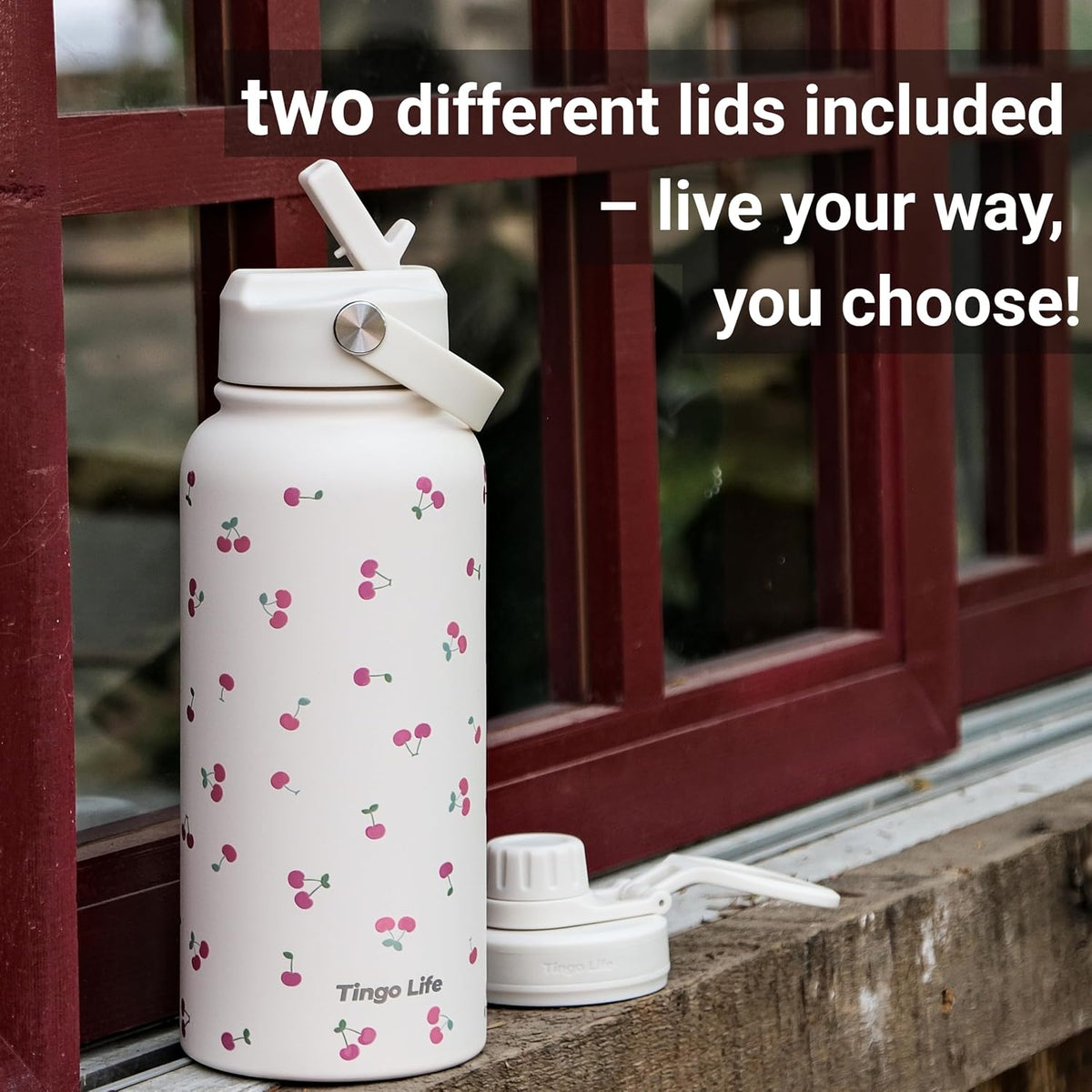 25oz Insulated Stainless Steel Aesthetic Cute Water Bottle - 2 Lids Included (Straw + Sport Handle), Leakproof BPA-Free, Dreamy Cream Cute Floral Design, Perfect Gym/Yoga/Office Companion
