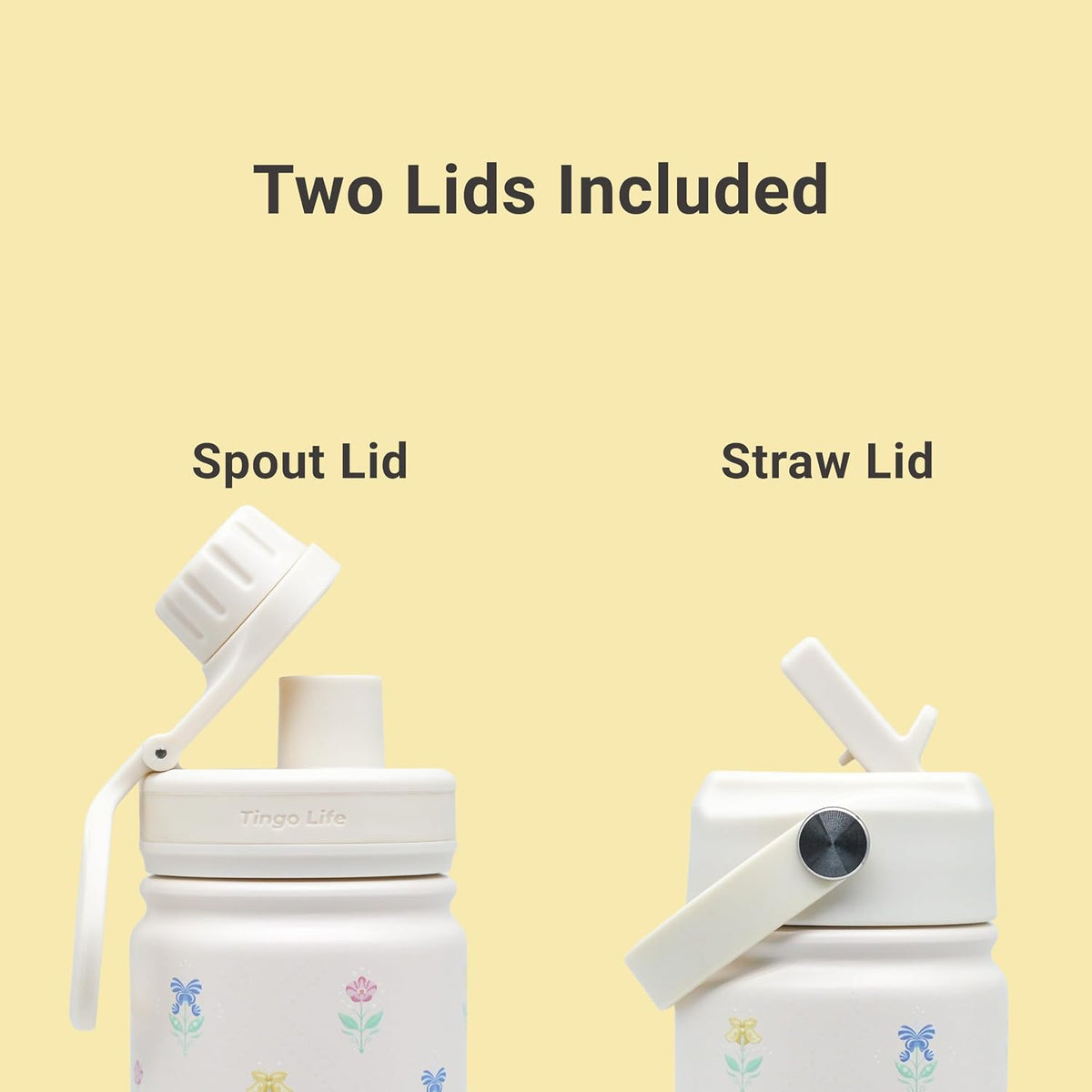 25oz Insulated Stainless Steel Aesthetic Cute Water Bottle - 2 Lids Included (Straw + Sport Handle), Leakproof BPA-Free, Dreamy Cream Cute Floral Design, Perfect Gym/Yoga/Office Companion