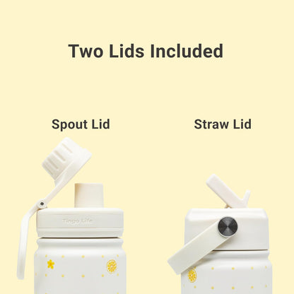25oz Insulated Stainless Steel Aesthetic Cute Water Bottle - 2 Lids Included (Straw + Sport Handle), Leakproof BPA-Free, Dreamy Cream Cute Floral Design, Perfect Gym/Yoga/Office Companion