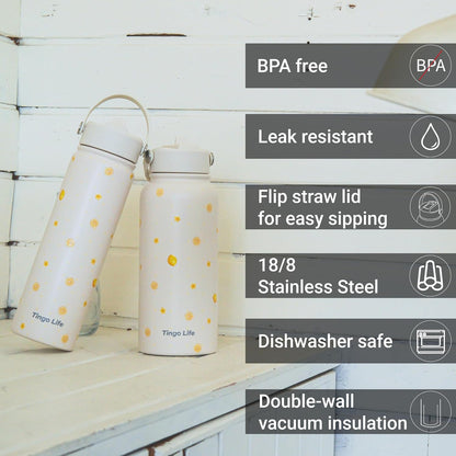 25oz Insulated Stainless Steel Aesthetic Cute Water Bottle - 2 Lids Included (Straw + Sport Handle), Leakproof BPA-Free, Dreamy Cream Cute Floral Design, Perfect Gym/Yoga/Office Companion