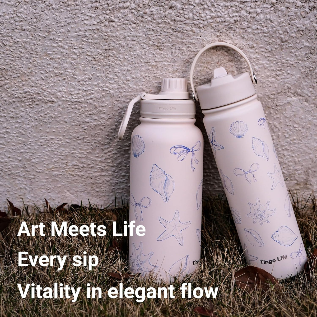 25oz Insulated Stainless Steel Aesthetic Cute Water Bottle - 2 Lids Included (Straw + Sport Handle), Leakproof BPA-Free, Dreamy Cream Cute Floral Design, Perfect Gym/Yoga/Office Companion