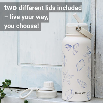 25oz Insulated Stainless Steel Aesthetic Cute Water Bottle - 2 Lids Included (Straw + Sport Handle), Leakproof BPA-Free, Dreamy Cream Cute Floral Design, Perfect Gym/Yoga/Office Companion